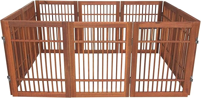 Urnporium Pet Dog Gate Strong and Durable Freestanding Folding Acacia Hardwood Portable Wooden Fence Indoors or Outdoors Foldable pet Barrier for The House (Brown Pet Gate, 10 Panel 24" Tall)