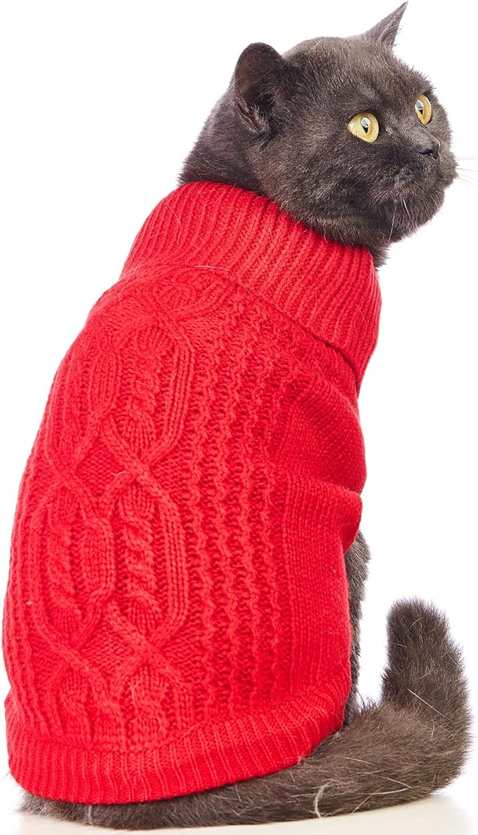Stretchy Cat Sweater - 17 Colors & 6 Sizes | Snug Winter-Ready Knit for Boy/Girl Cats & Kittens(Red, Medium)