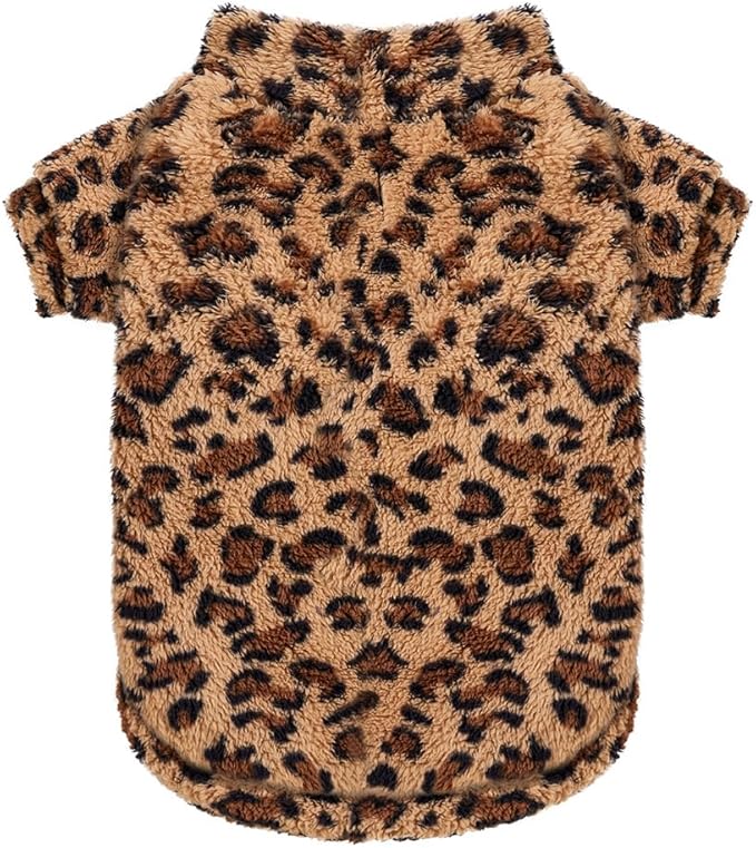 GreenJoy Leopard Print Dog Sweater – Stretchy Fleece Dog Turtleneck Sweatshirt for Puppies & Cats, Soft & Warm Pet Winter Clothes for Small, Medium & Large Dogs (Coffee Brown, X-Small)