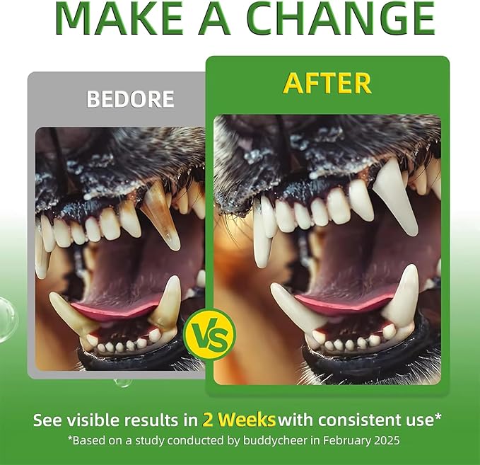 No-Brush Dog Teeth Cleaning Powder Eliminates Plaque in 30 Seconds, Dental Powder Cats Breath Freshener, Teeth Care Plaque Off Pet Tooth, Bad Breath Remedy Tartar Remover for Dogs with Enzymes