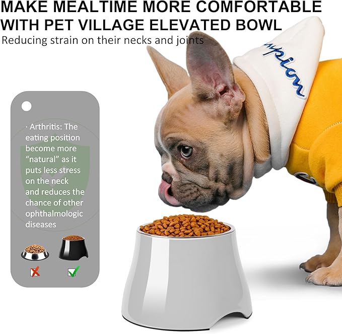 Dog Bowls,Cone Friendly Non Slip Single Dog Bowl with Stainless Steel Inner, Raised Bowls for Small Dogs Spaniel Dogs Long Ear, High Capacity, M/2 Cup Gray