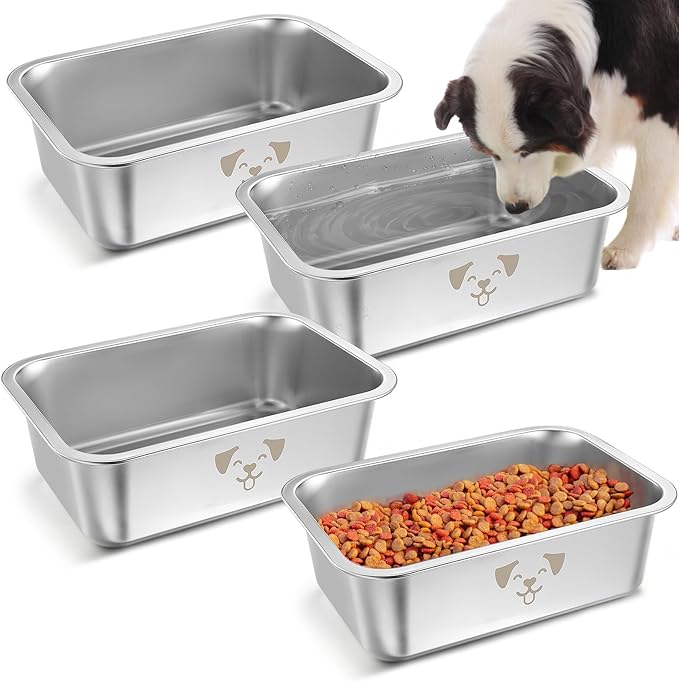 Sweetude 4 Pcs Stainless Steel Dog Bowls Bulk High Capacity Metal Dogs Food and Water Bowls for Large Dogs Pets(Silver,1.25 Gallon)