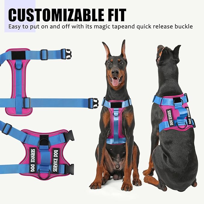 Demigreat Service Dog Harness, Reflective Dog Vest Harness with 5 PCS Patches, Adjustable Soft Oxford Pet Harness, Inner Layer Mesh, Easy to Control for Small Medium Large Dogs