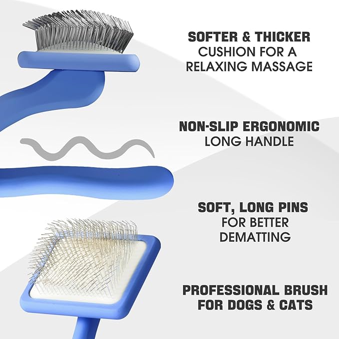 Dog Slicker Brush for Dogs Grooming Kit 4PCS | Large Dog Brush for Goldendoodles Poodles Doodles | Long Pin Haired Brush | Poodle Brushes and Comb (Blue)