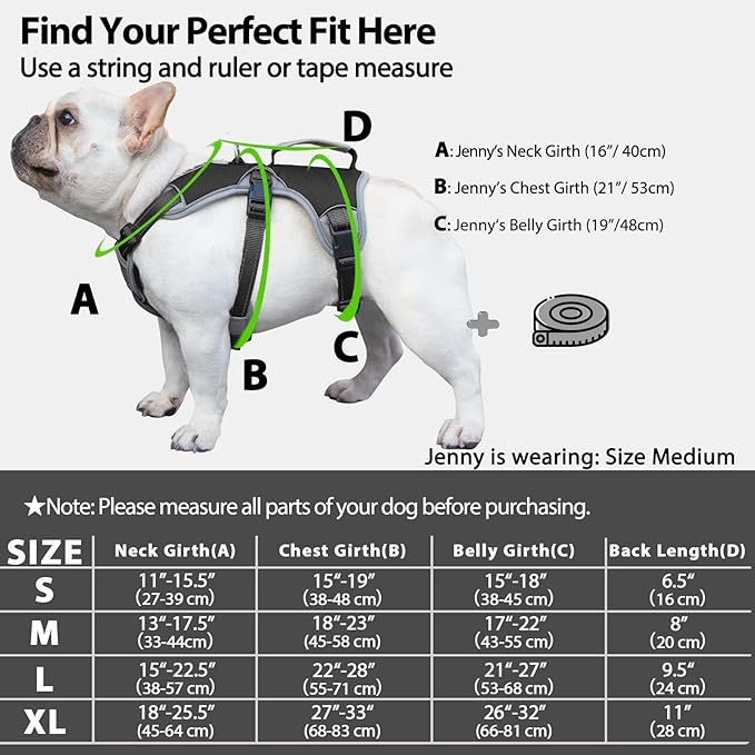 Huntboo Escape Proof Dog Harness, Escape Artist Harness, Reflective Dog Harness with Handle, Durable,Adjustable Vest for Small Medium Large Dogs Walking, Training, and Running Gear(Black, S)