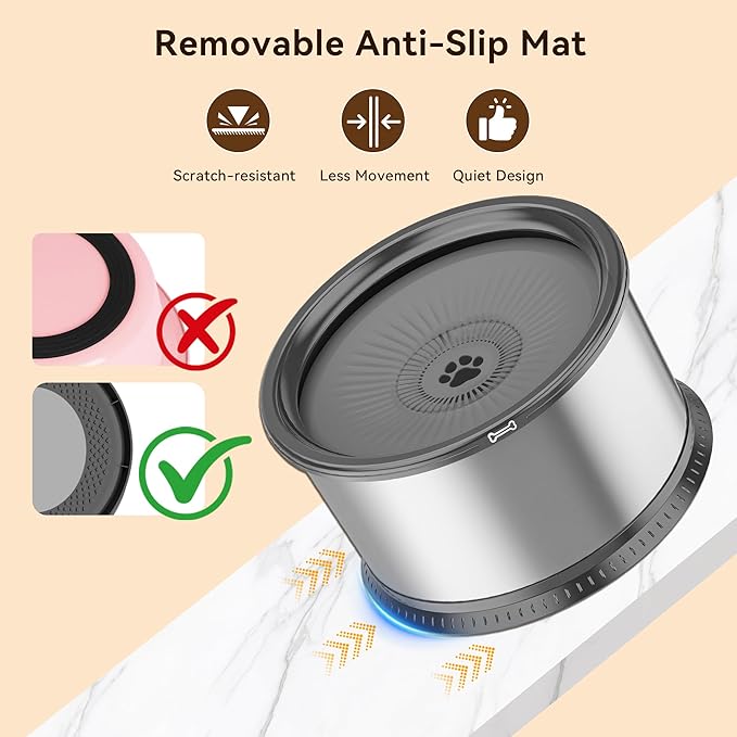 2PCS 3.5L No Spill Dog Water Bowl 118oz Stainless Steel Slow Water Bowl for Small Medium Large Dogs Splash Proof Pet Bowl with Anti-Slip Mat for Sloppy Messy Drinkers