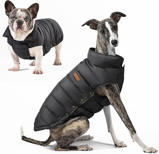 SPACE LION Puffer Jacket, Down Winter Coat, Durable Outdoor Coat for Cold and Windy Conditions, Waterproof, Windproof, Lightweight Jacket, Adjustable Fit for Medium Dogs(Black,L)
