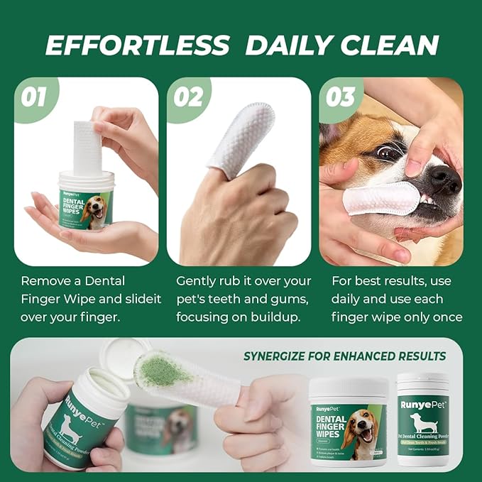 Pet Dental Finger Wipes for Dog & Cats, Remove Bad Breath by Removing Plaque and Tartar Buildup No-Rinse Dog Finger Toothbrush, Disposable Gentle Cleaning & Gum Care Pet Wipes, 50 Counts