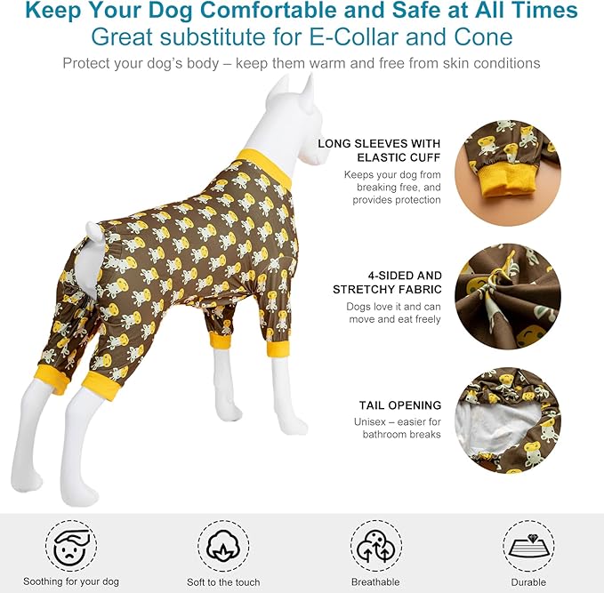 LovinPet Dog Pajamas for Medium Dogs, Wound Care, Surgery Recovery Cotton Pullover Dog Pajamas, Cozy Stretchy Fabric, Giraffe Print, Onesie for Large Dogs Pitbull Party Clothes, Pet Costume,3XL