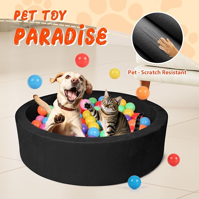 Pet Beds, 27.5 Inch Round Foam Sof Dog Beds，Suitable for Small Dog & Cat Play in The Ball Pit，Black - Ideal for Puppies and Kittens（Balls Not Included）...