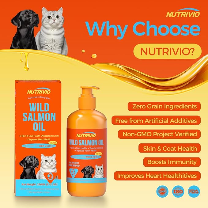 Wild Alaska Salmon Oil for Dogs & Cats Fish Oil Omega 3 Supplements with EPA & DHA for Skin & Coat, Immune, Brain, Joint and Heart Health, Dog & Cat Fish Oil Supplements 236ml（8fl oz）