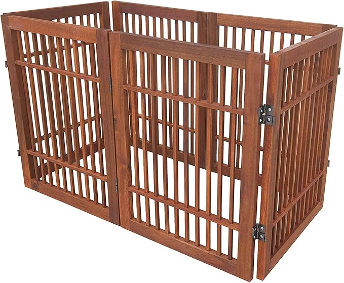 Pet Dog Gate Strong and Durable Freestanding Folding Acacia Hardwood Portable Wooden Fence Indoors or Outdoors by Urnporium (Brown Pet Gate, 6 Panel 24" Tall)