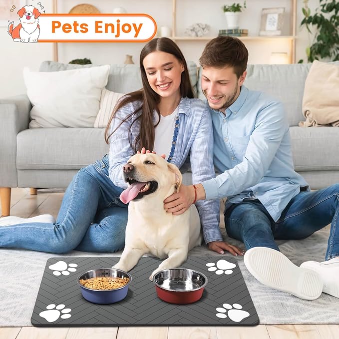 Pet Feeding Mat-Absorbent Pet Placemat for Food and Water Bowl, with Waterproof Rubber Backing, Quick Dry Water Dispenser Mat for Dog and Cat (12"x20", Coffee)