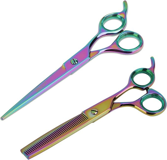 Professional Dog Groomer Kit - Rainbow Straight Scissor and 42 Teteth Thinning Shears Pet - Trust the Quality and Expertise -Unmatched Precision and Comfort - Flawless Results - Gromming Dogs Kit