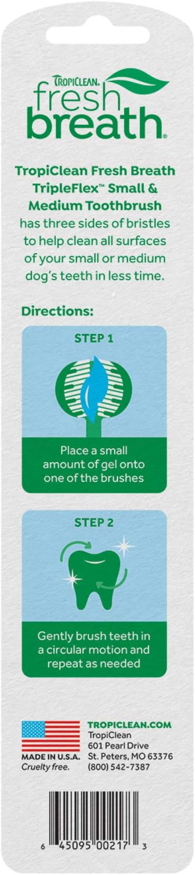 TropiClean Fresh Breath TripleFlex Toothbrush for Small & Medium Dogs | 360-Degree Dog Dental Cleaning | Dog Toothbrush for Small & Medium Breeds
