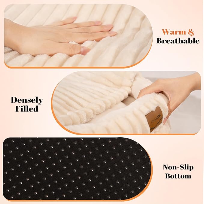 CHEERPALS Cat Bed Cave for Indoor Cats, Washable Round Cat Bed Soft Fluffy Pet Bed for Kitty, Puppy and Small Dog(White)