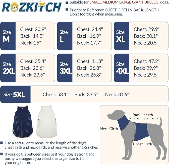 ROZKITCH Reversible Dog Jackets for Large Dogs, Thick Fleece Sherpa Sweater with Leash Hole & Embroidery, Adjustable Double-Sided Plush Sweatshirt for Medium Large Breeds DarkBlue XL