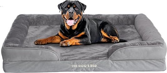 The Dog’s Bed, Orthopedic Standard Foam Waterproof Dog Bed with Standard Support, XXL Silver Grey Plush, Waterproof, Supportive Dog Bed with Replaceable Covers