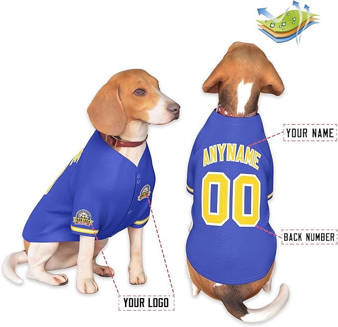 Custom Dog Baseball Jersey with Name Number Logo for Small Pet Dogs-Personalized Dog Shirts