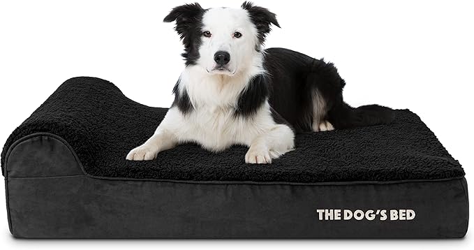 The Dog’s Bed Orthopedic Headrest Dog Bed Large Black Plush, Memory Foam, Pain Relief for Arthritis, Hip & Elbow Dysplasia, Post Surgery, Lameness, Waterproof Washable Cover