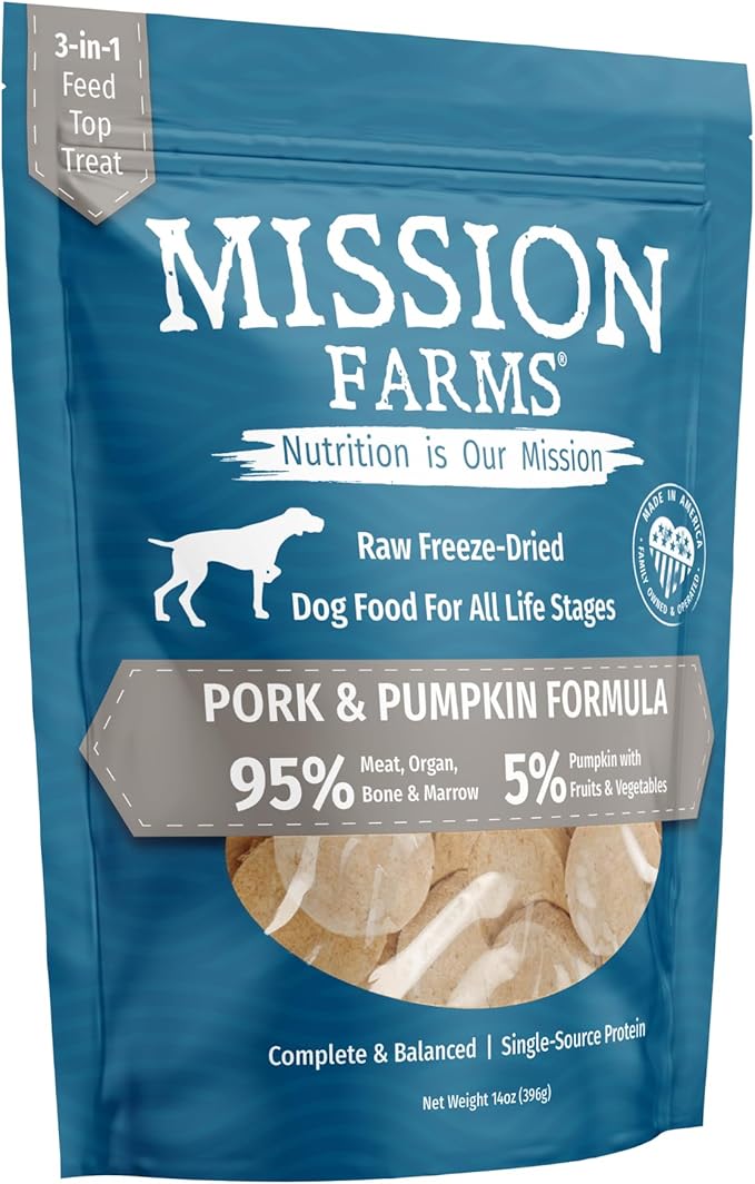 Mission Farms Freeze-Dried Raw Dog Food Pork & Pumpkin Complete & Balanced for All Life Stages, 14 oz