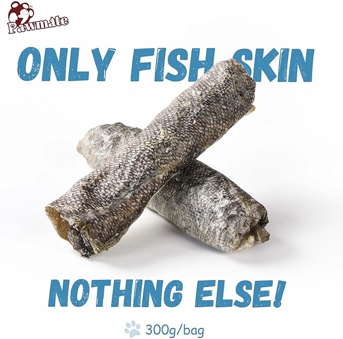 Cod Skin Dog Treats, All-Natural Chew Fish Skin Rolls, Rawhide-Free Natural One-Ingredient Healthy Dog Treat, Rich in Omega3 Protein 10.6 OZ
