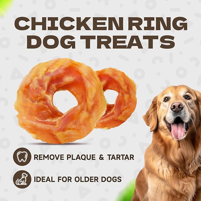 Chicken Rings Dog Treats, Natural Chicken Breast Jerky Rawhide-Free Soft Chews Healthy Dog Training Treats for Small Medium Large Breed 10.54oz