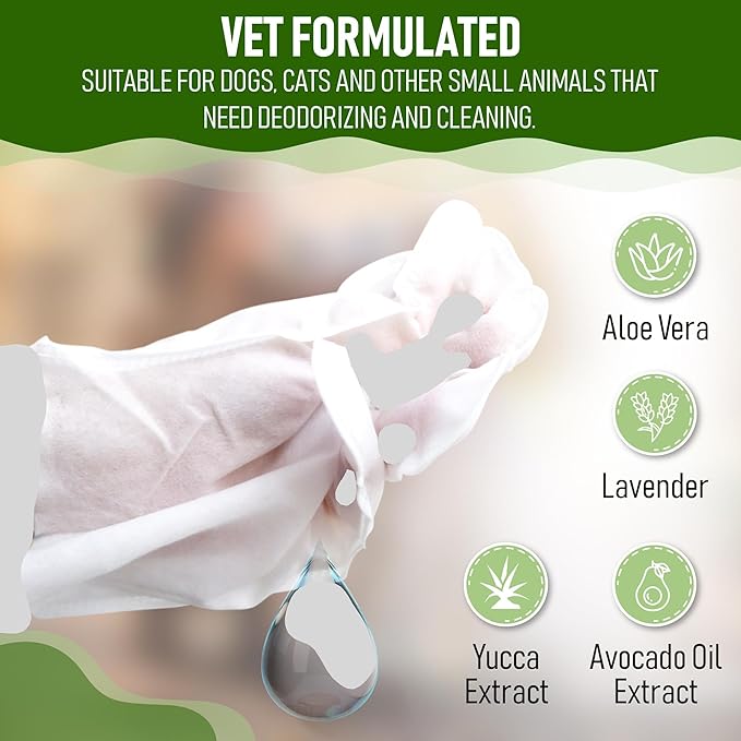 8 Dog Glove Wipes for Paws and Butt Ears Eyes Face Fur | No Rinse Lavender Scented Dog Grooming Glove | Large Size Natural Gentle Pet Cleaning Deodorizing Gloves for Daily Care Travel and Bath