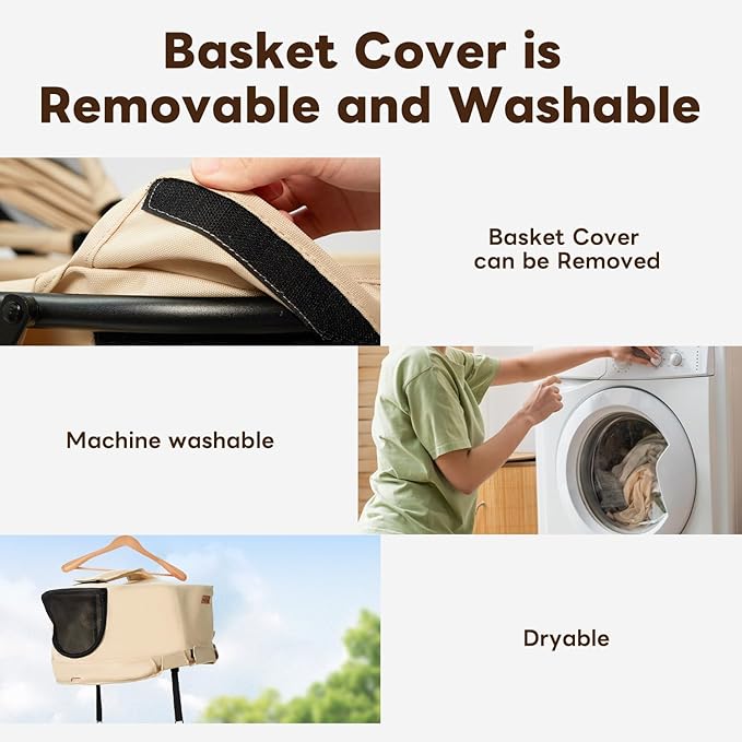 PETTENA Foldable Pet Stroller,4 Wheels Pet Strolling Cart for Small Dogs Cats up to 44 Lbs, Pet Travel Carrier Strolling Cart with Storage Basket, Portable Dog Cat Stroller with Breathable Mesh, Khaki