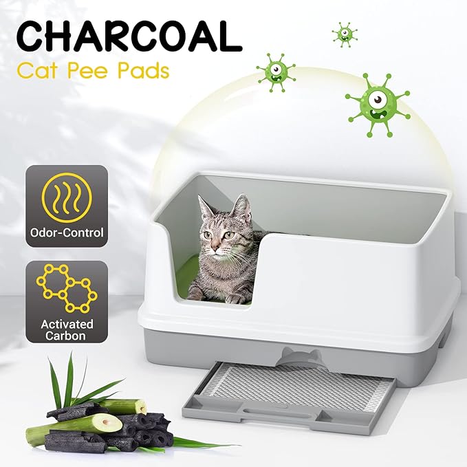 CROCI Cat Pads 16.9 x 11.4 in, Litter Pads for Tidy Cats Breeze Litter System, Pet Pads for Cats Super Absorbent up to 15 Cups, Cat Pads for Breeze System Leak-Proof, Charcoal (50 Counts)