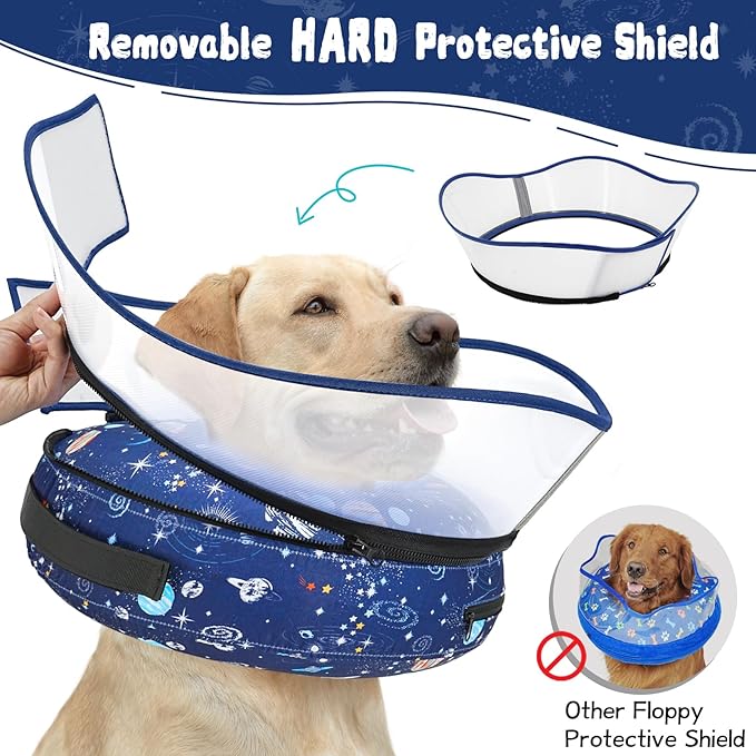 Elevated Inflatable Dog Cone Collar to Stop Licking, Doggie Donut Collar After Surgery, Soft Dog Cone Alternative for Small Medium Large Dogs