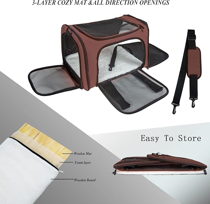 Soft Sided Carrier for Small Medium Cats Dogs,TSA Airline Approved Collapsible Travel Pet Carrier (Medium, Brown)