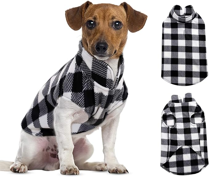 ASENKU Dog Sweater, Plaid Dogs Fleece Vest, Soft Comfortable Pet Pajamas, Warm Winter Puppy Shirt, Cold Weather Coat Jacket Pet Clothes for Small & Medium Dog Breeds