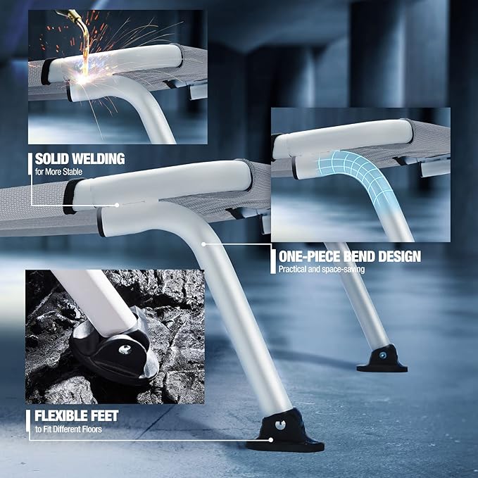 Veehoo Elevated Dog Bed for Outdoor, Cooling Waterproof Raised Dog Cots Beds for Medium Dogs, Curved Off Ground Pet Hammock Cot Lifted for Outside, up to 65lbs, White Legs, Grey 32"