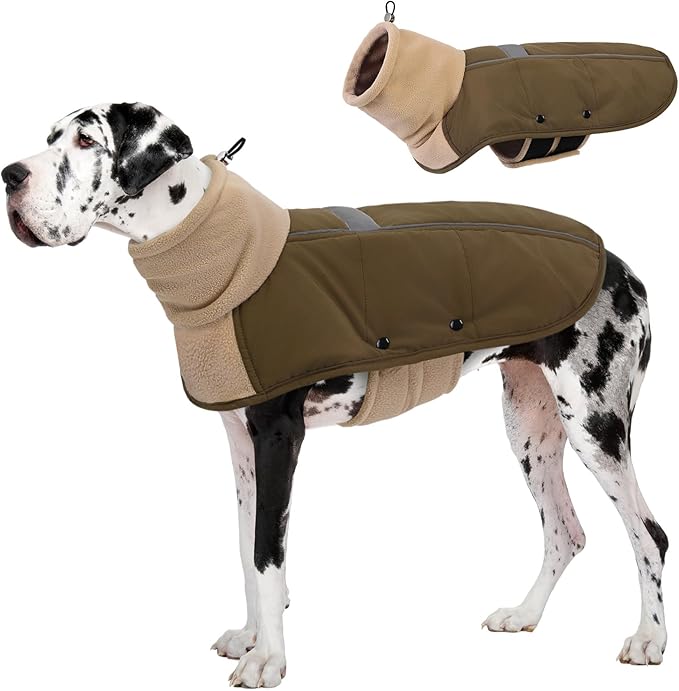 ASENKU Dog Coat, Dog Winter Jackets with Fleece Turtleneck, Windproof, Reflective Pet Snow Jacket for Cold Weather, Coats for Extra Large Size Dogs, Army Green, XXXXL