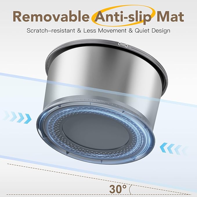 4.5L/1.2Gal Dog Water Bowl, No Spill Stainless Steel Slow Water Bowl for Medium Large Dogs, Large Capacity Splash Proof Slow Drinking Water Bowls with Anti-Slip Mat for Mess Drinkers, Gray
