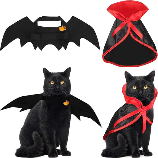 Boao 4 Pcs Halloween Cat Costume Pet Bat Wings with Pumpkin Bells Accessory Puppy and Cat Halloween Cute Dress up Accessories