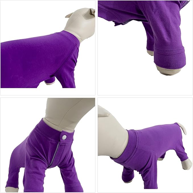 Lovelonglong Four Feet Dog Lightweight Pajamas, Pure Cotton Dog Jumpsuits 4 Legs Dog Onesies T-Shirt Stylish PJS Puppy Costume for Large Medium Small Dogs Purple S