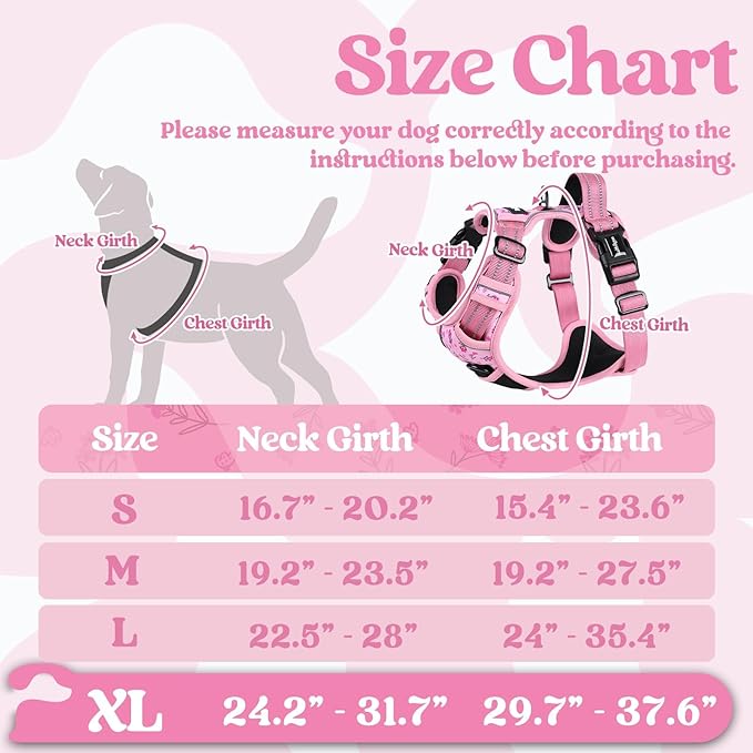 rabbitgoo Dog Harness for Large, No Pull Pet Harness with 3 Buckles, Adjustable Soft Padded Vest with Control Handle, Walking Reflective Pet Vest for Extra Large Dogs, Floral Pink, XL