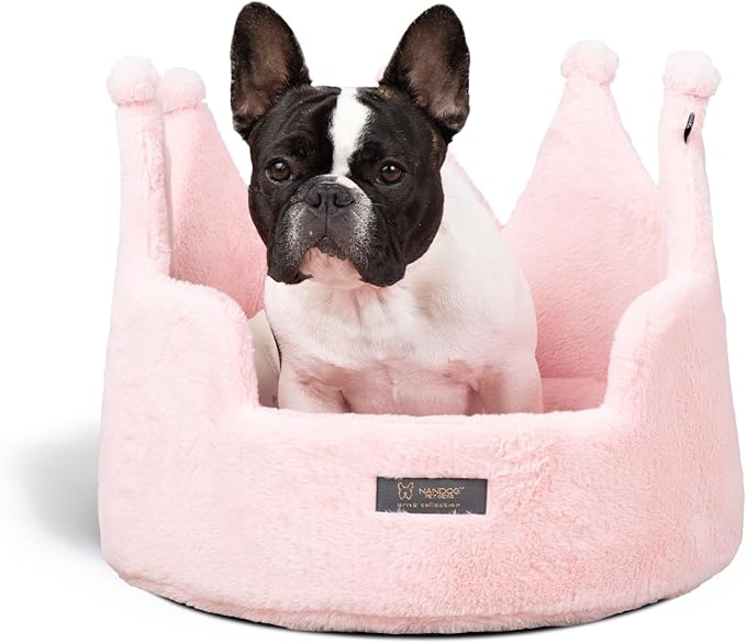 NANDOG Pet Gear Crown Cozy Round Dog & Cat Bed Collection Washable Indoor Pet Bed for Small Breeds-Soft Bed Fits in Crate or Kennel-Made of Ultra Soft Micro-Plush Material (Royal Blush Pink Prive 18")
