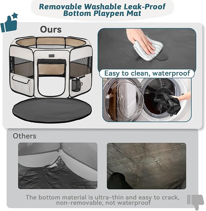 PETSFIT 45.5" Dog Playpen Indoor/Outdoor-Jump-Proof 28.5" Height with Removable Waterproof Mat & Zippered Roof | RV, Camping, Travel Dog Pen | Whelping & Cat Observation Space(45.5"L x 45.5"W x 28.5H)