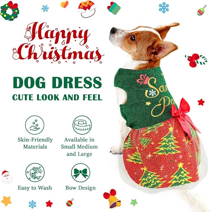 Funny Puppy Dress with Bow - Dog Dresses & Costumes for Small & Large Dogs - Pumpkin Witch Bat Pet Costume for Halloween & Christmas