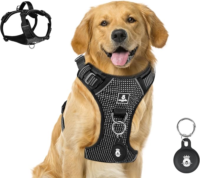 Emperor Pets Reflective Dog Harness Medium Sized Dog - No Pull Dog Harness with 2 Leash Clips, Premium Oxford Soft Padded Puppy Harness, No Choke Design Dog Vest for Large Dogs (M, Black)