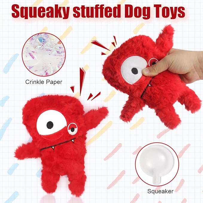 Squeaky Dog Toy, Plush Stuffed Dog Toy Keep Them Busy Tug of War Dog Chew Toy for Small Medium Large Dogs (Red)