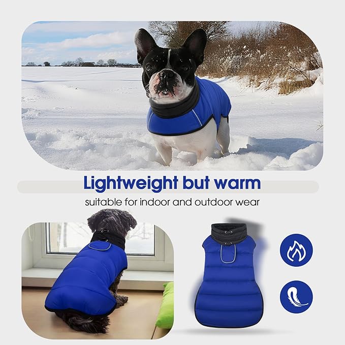 IDOMIK Waterproof Dog Winter Coat, Reflective Warm Dog Puffer Jacket with Harness Hole, Adjustable Lightweight Snow Jacket with Turtleneck, Pet Cold Weather Coats for Large Dogs,Blue,2XL