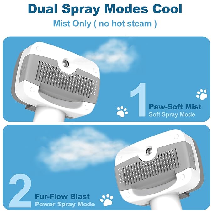 3 in 1 Pet Steam Brush for Dogs & Cats – Self Cleaning, Hair Removal Comb Steam for Shedding & Grooming for Long & Short Haired Pets,Includes Pet Essence