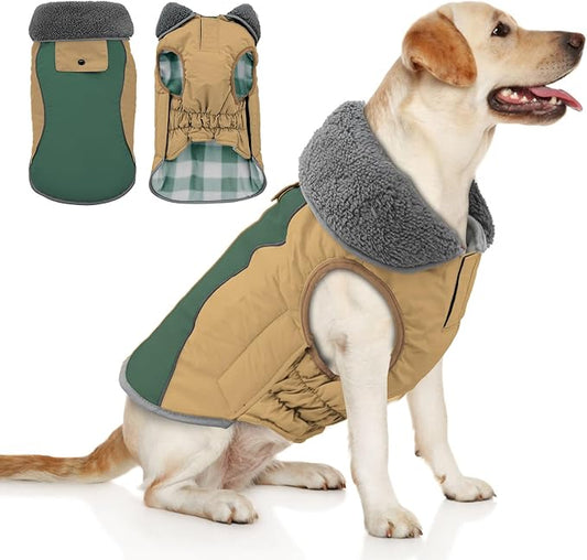 Doglay Dog Jacket Waterproof Dog Coat, Reflective Cold Weather Winter Coat, Adjustable Turtleneck Fleece Puppy Snow Jacket with Harness Hole for Small Medium Large Dogs