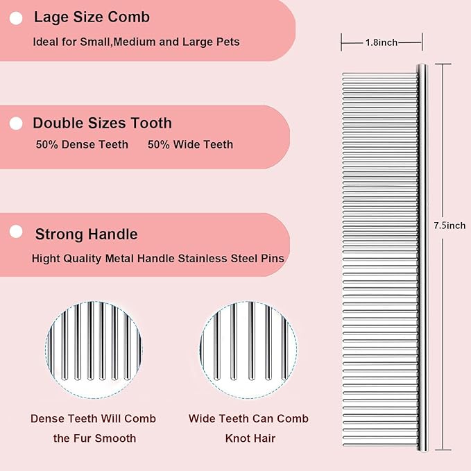 Large Ergonomic Slicker Brush for Dogs & Pets - Extra Long Pin Grooming Brush with Solid Wooden Handle for Poodles, Doodles, and Long-Haired Dogs (red)