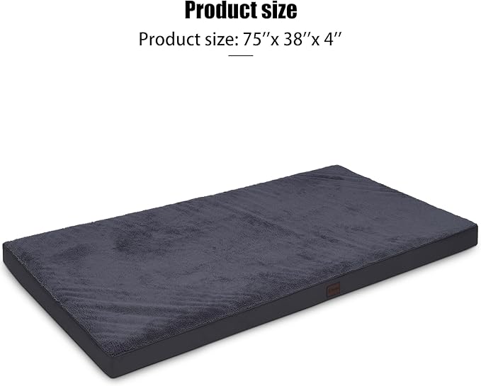 MIHIKK Waterproof Human Dog Bed Orthopedic Dog Beds for Crate with Removable Washable Cover Egg-Crate Foam Pet Pad Mat with Anti-Slip Bottom, 75x38 Inch, Grey