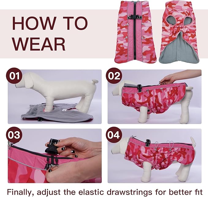 Dog Coat Winter Warm Dog Jackets for Medium Dogs Reflective Snowsuit with Harness Fleece Dogs Snow Jacket Vest Waterproof Pet Clothes for Cold Weather